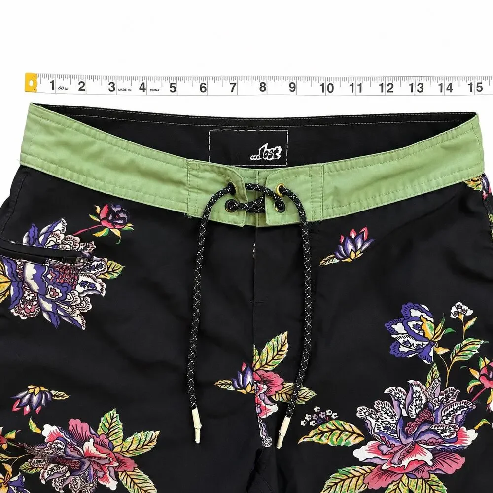 Lost Bside Boardshorts Black Floral Surf Swim Trunks Men’s Size 30